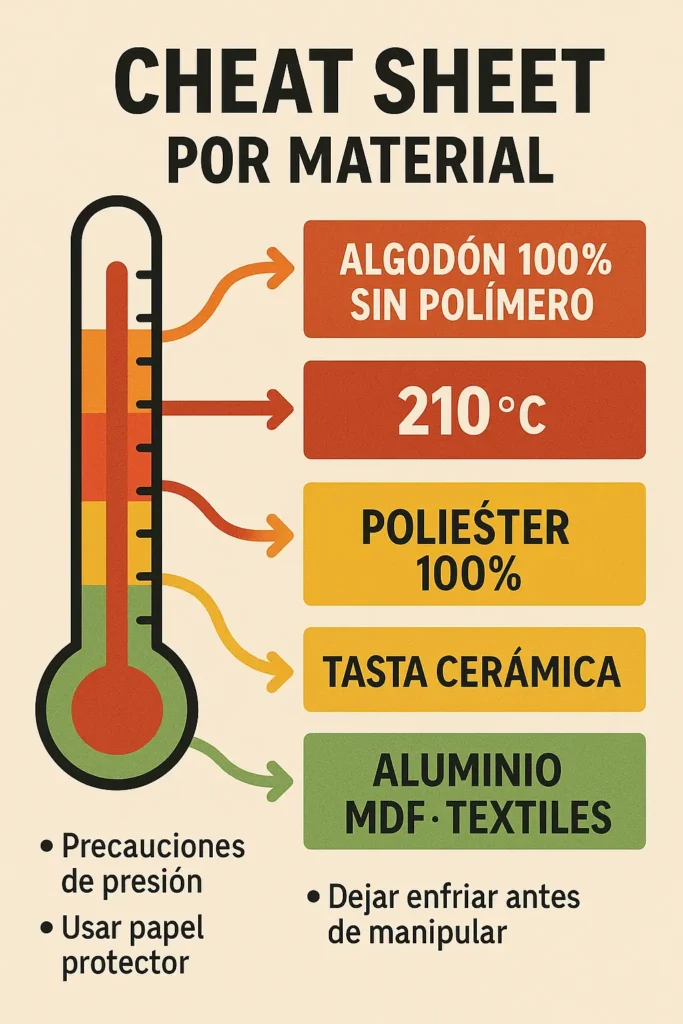 Tabla de tiempo y temperatura para sublimar